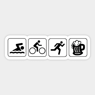 funny triathlete swim cycle run beer Sticker